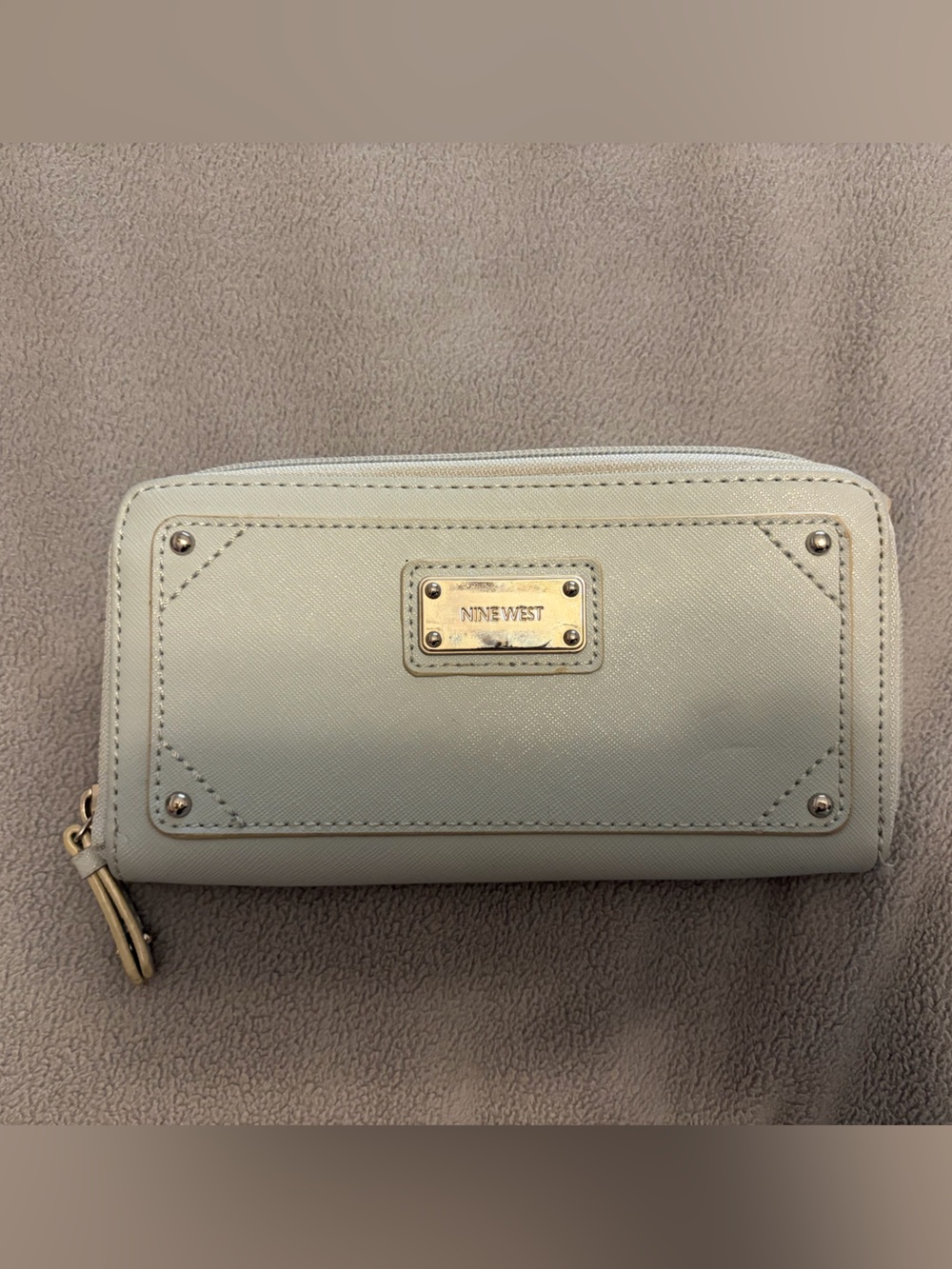 Nine West Light Blue Zip Wallet with Gold Hardware